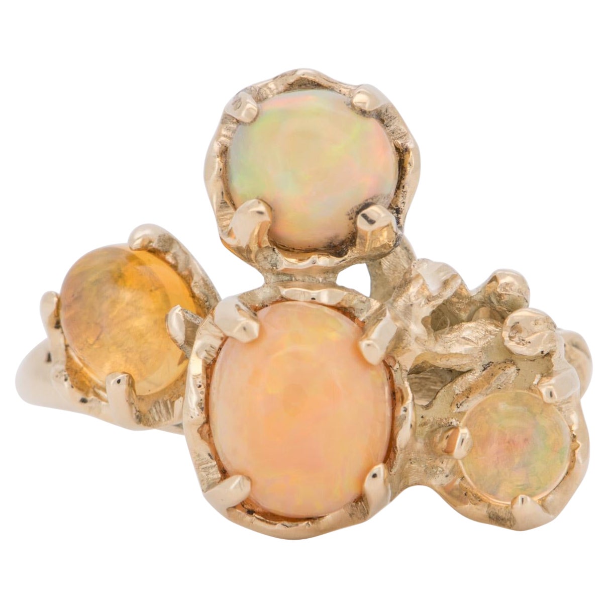 Mexican Fire Opal Organic Branch Ring 14K Gold R6728 For Sale
