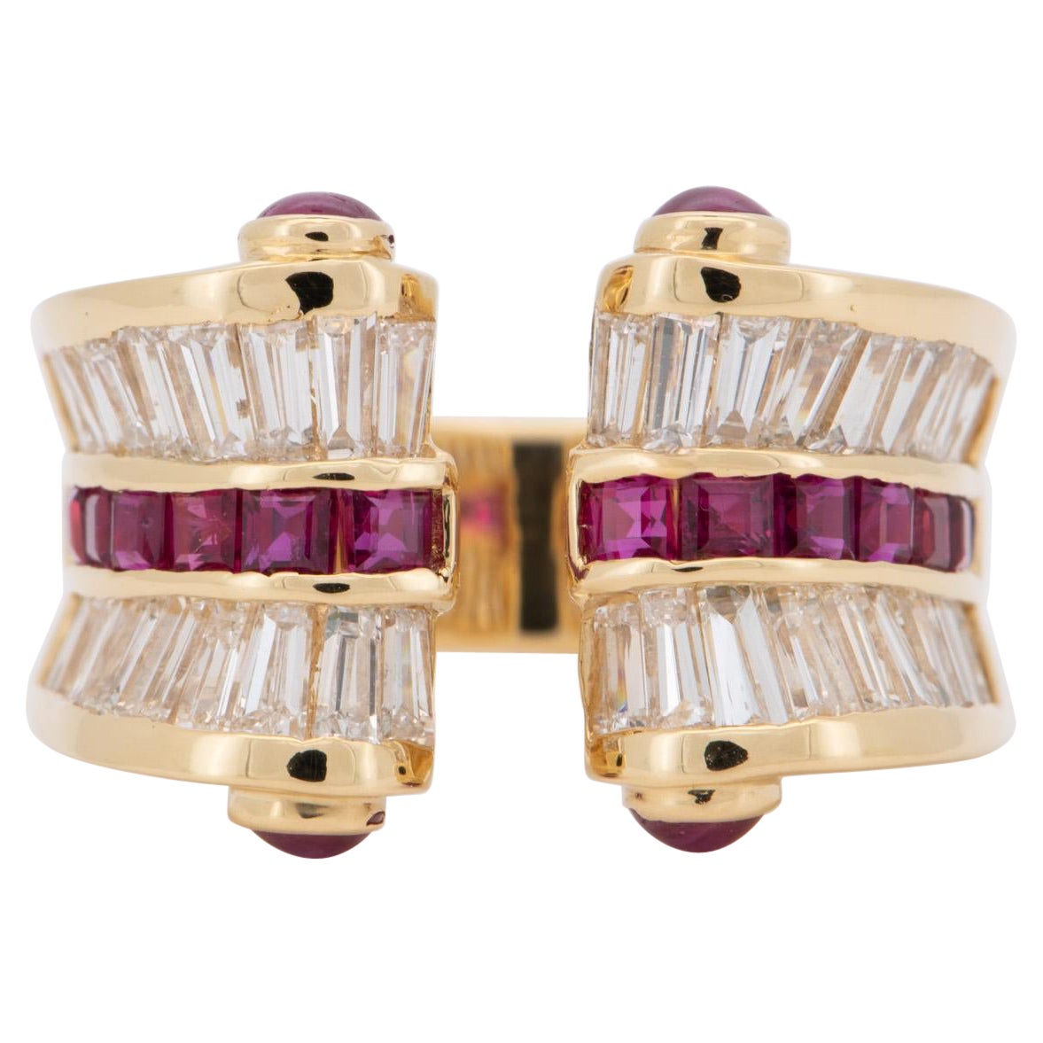 3.85ctw Diamond and Ruby Baguette Open End Band 18K Gold R6729 For Sale