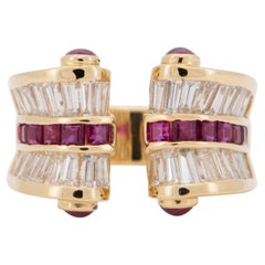 3.85ctw Diamond and Ruby Baguette Open End Band 18K Gold R6729