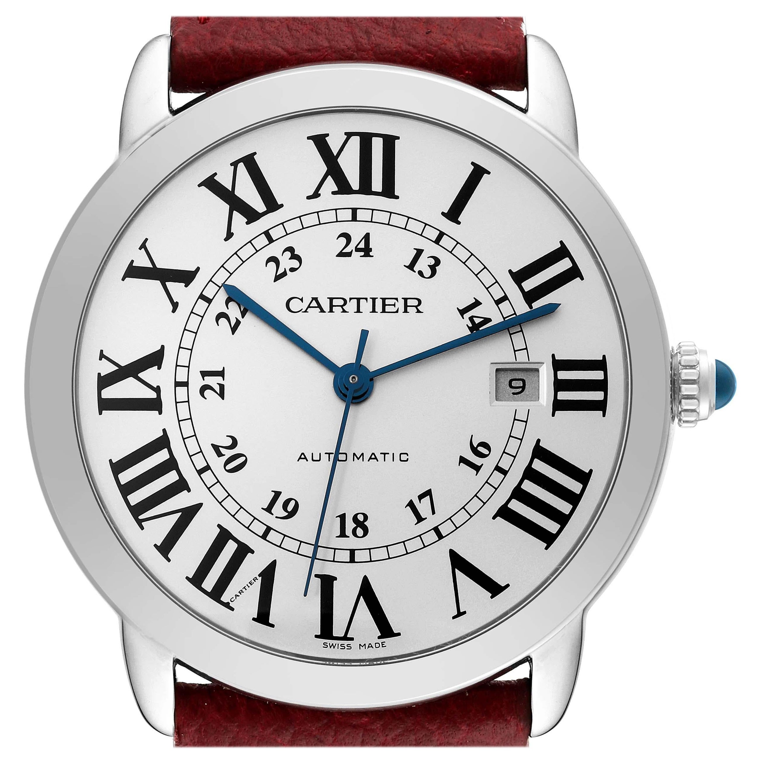 Cartier Ronde Solo XL Silber Zifferblatt Stahl Herrenuhr W6701010 Box Papiere