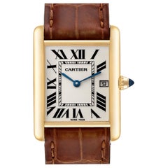 Cartier Tank Louis Yellow Gold Brown Leather Strap Mens Watch W1529756