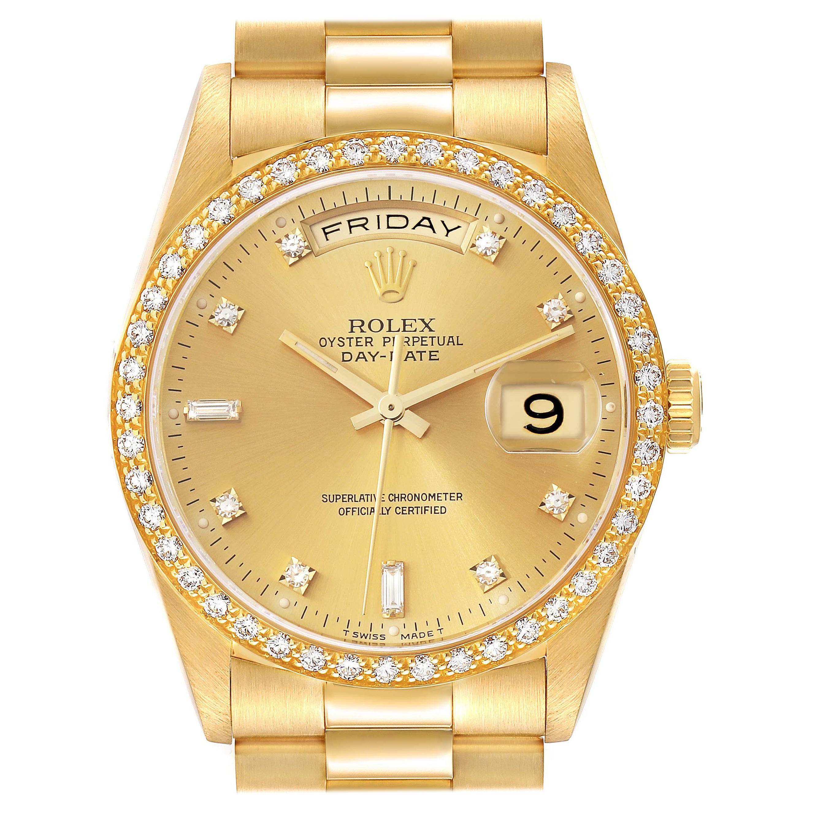 Rolex Montre President Day Date en or jaune et diamants de 36 mm pour hommes 18348 en vente