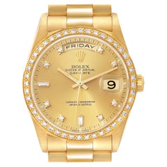 Vintage Rolex President Day Date 36mm Yellow Gold Diamond Mens Watch 18348