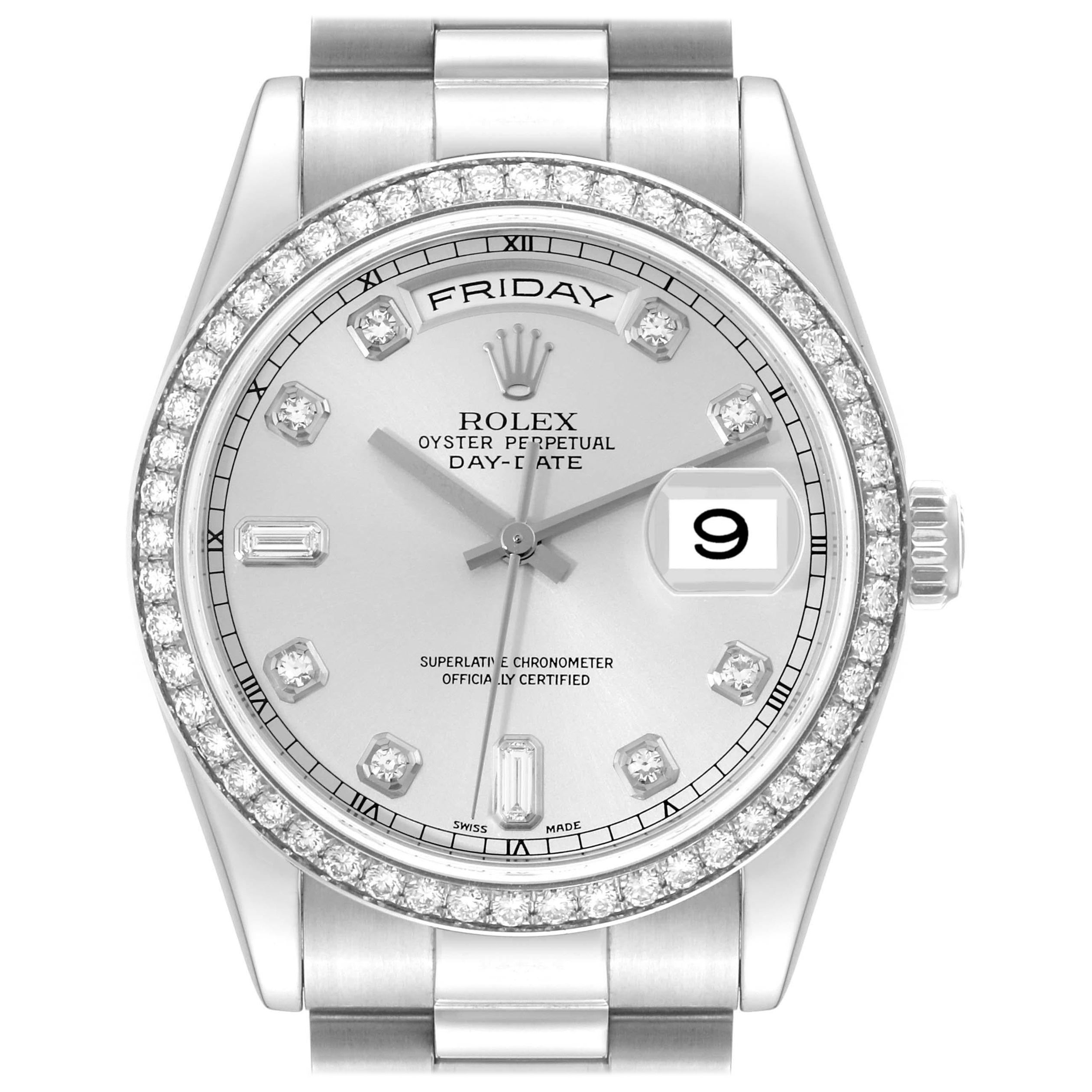 Rolex President Day-Date Platinum Diamond Mens Watch 118346 Papers For Sale