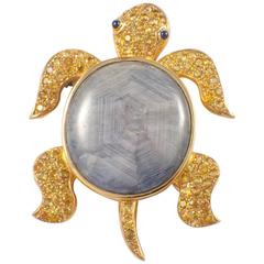Yves Gold Star Sapphire Yellow Sapphire Emerald Brooch Pendant