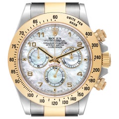 Rolex Daytona Yellow Gold Steel Mother of Pearl Mens Watch 116523 Box Papers