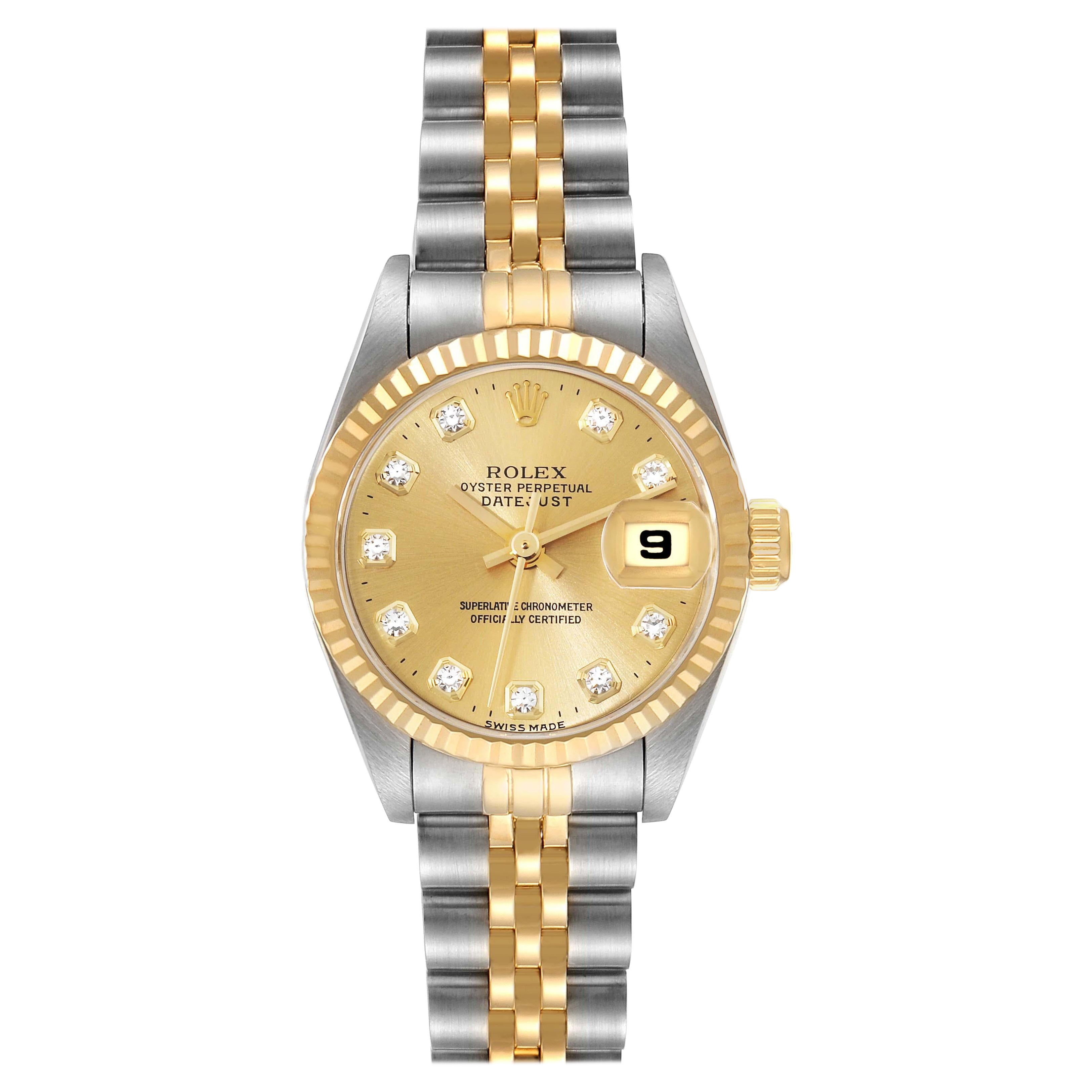 Rolex Datejust Diamond Dial Steel Yellow Gold Ladies Watch 69173 For Sale