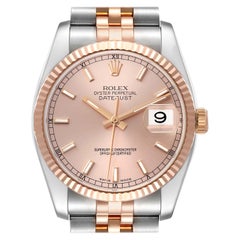 Rolex Datejust Steel Rose Gold Pink Dial Mens Watch 116231 Box Papers