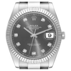 Rolex Datejust 41 Steel White Gold Slate Diamond Dial Mens Watch 126334 Card