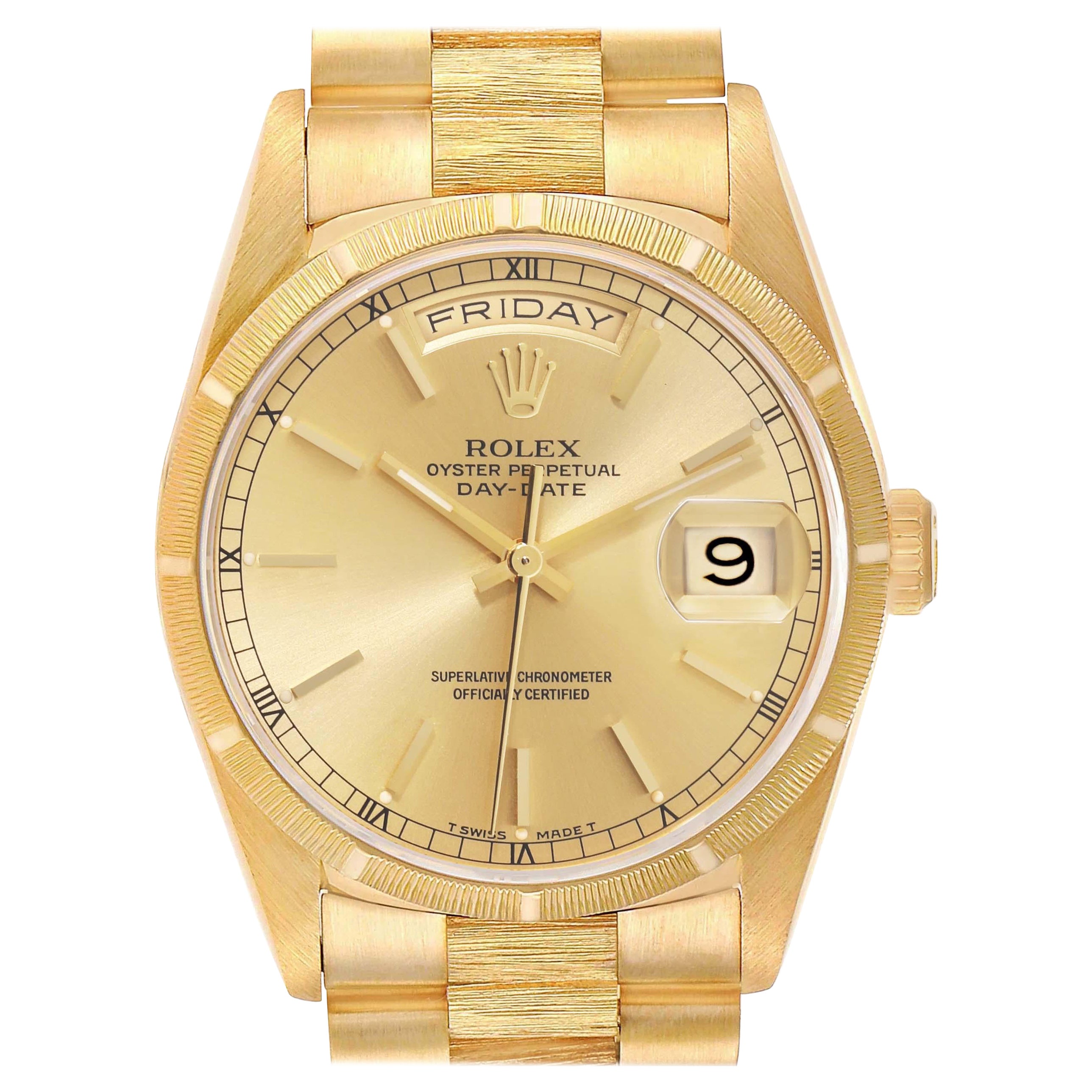 Rolex Day-Date President Yellow Gold Bark Finish Mens Watch 18248