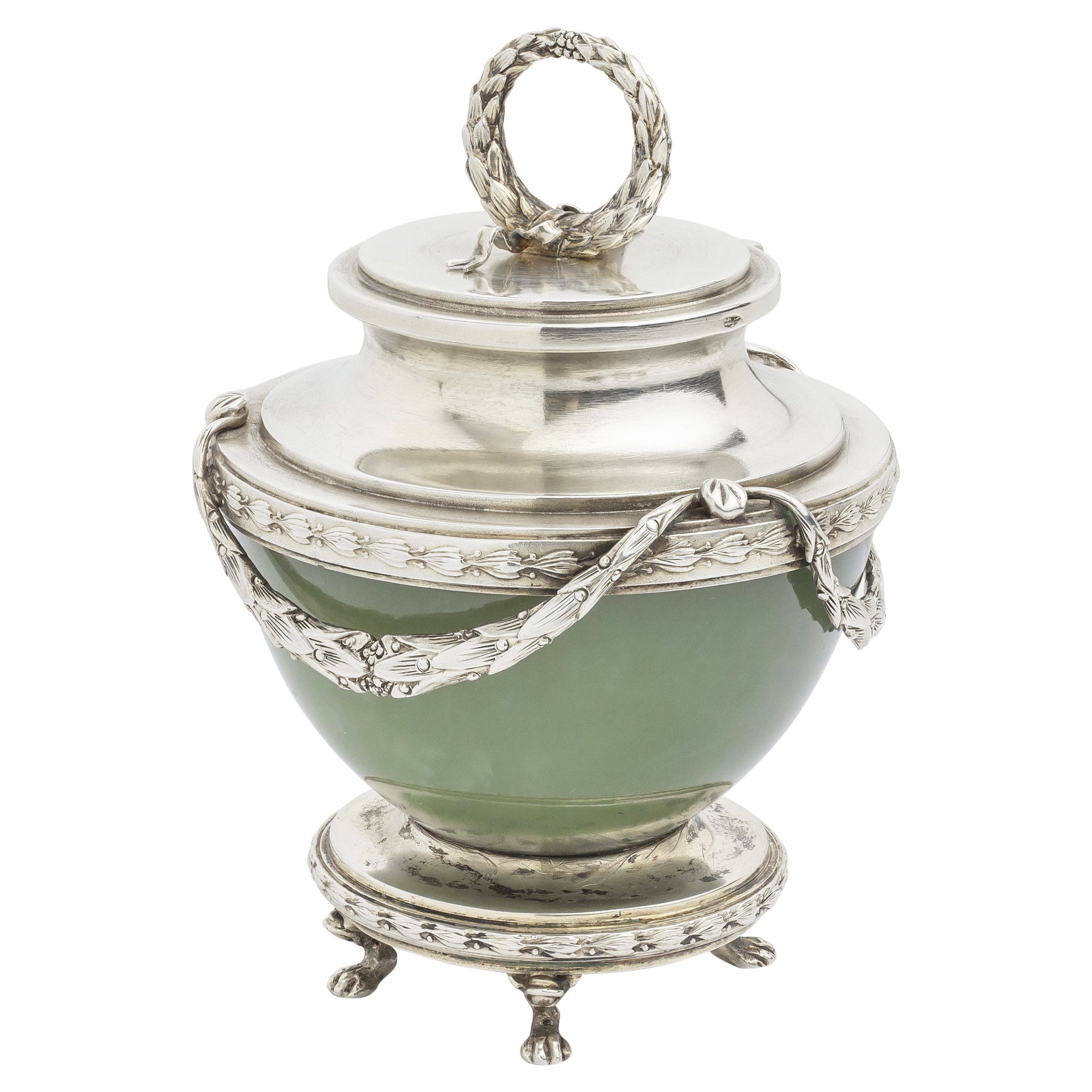 Imperial Period Faberge Bowenite and Silver-Gilt Inkwell For Sale