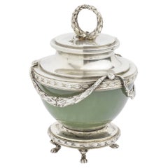 Imperial Period Faberge Bowenite and Silver-Gilt Inkwell