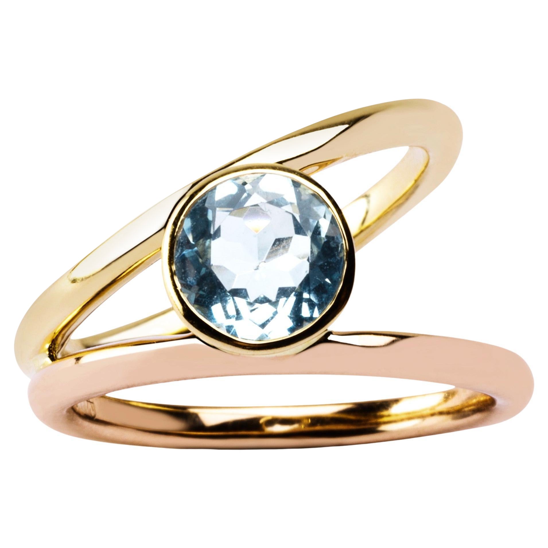Alex Jona Aquamarine Rose & Yellow Gold Solitaire Ring For Sale