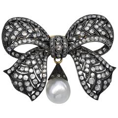 Victorian Diamond Silver Topped Gold Bow Brooch 6