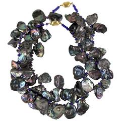 Double Strand Lavender Iridescent Keshi Pearl Necklace 11