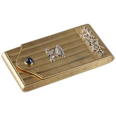 Antique Gold Case with Diamonds and Sapphire. Early 20th Century. 