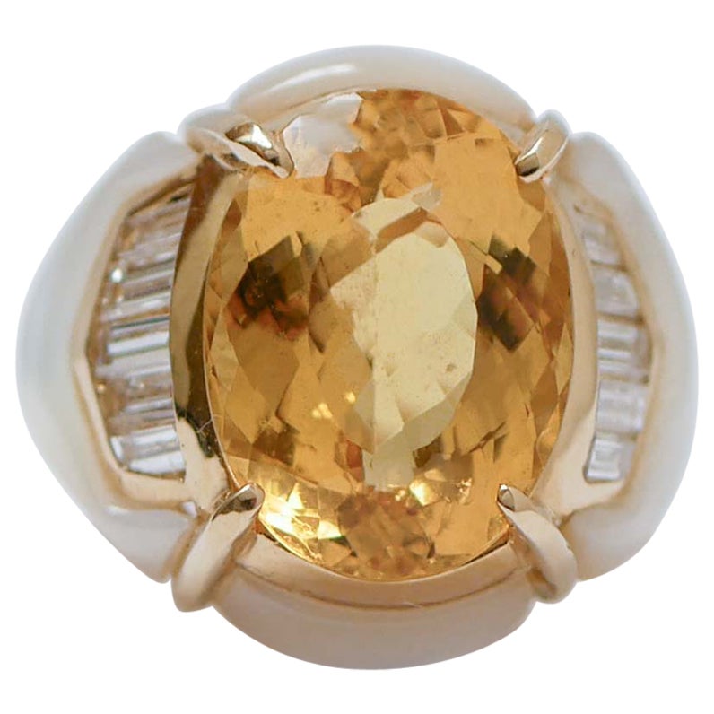 Heliodorus, Diamanten, weiße Steine, Ring aus 18 Karat Roségold. im Angebot
