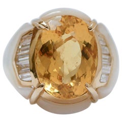 Retro Heliodorus, Diamonds, White Stones, 18 Karat Rose Gold Ring.