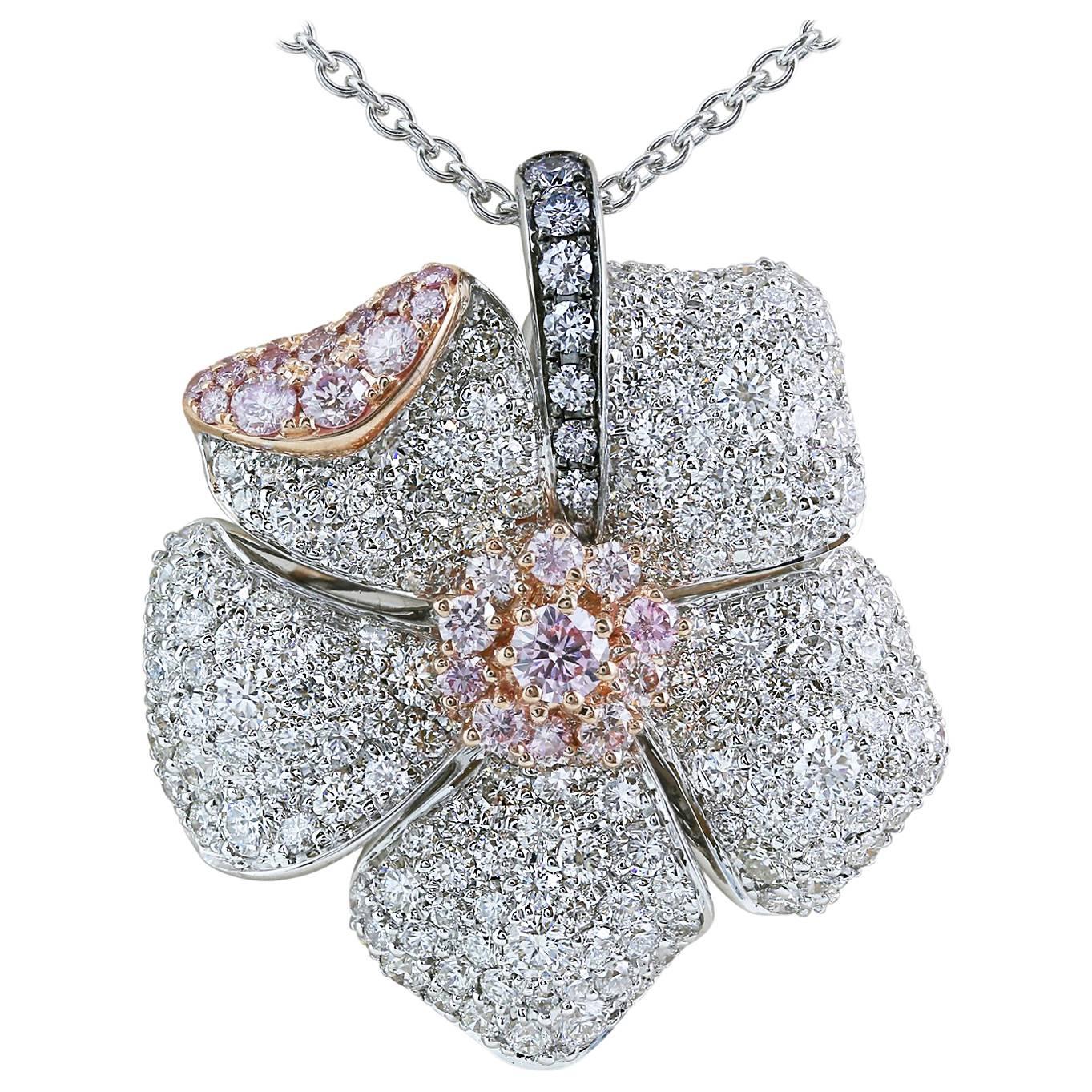 3.21 Carat Argyle Diamond Gold Blossom Pendant