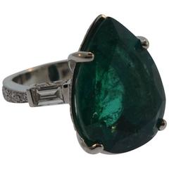 AAA Pear Shape Emerald Natural Beryl Ring w/ Diamonds, AGL Papers 19.47 TCW