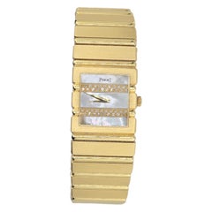 Vintage Amazing 18K Yellow Piaget Polo With Factory Mother Of Pearl & Diamond Dial