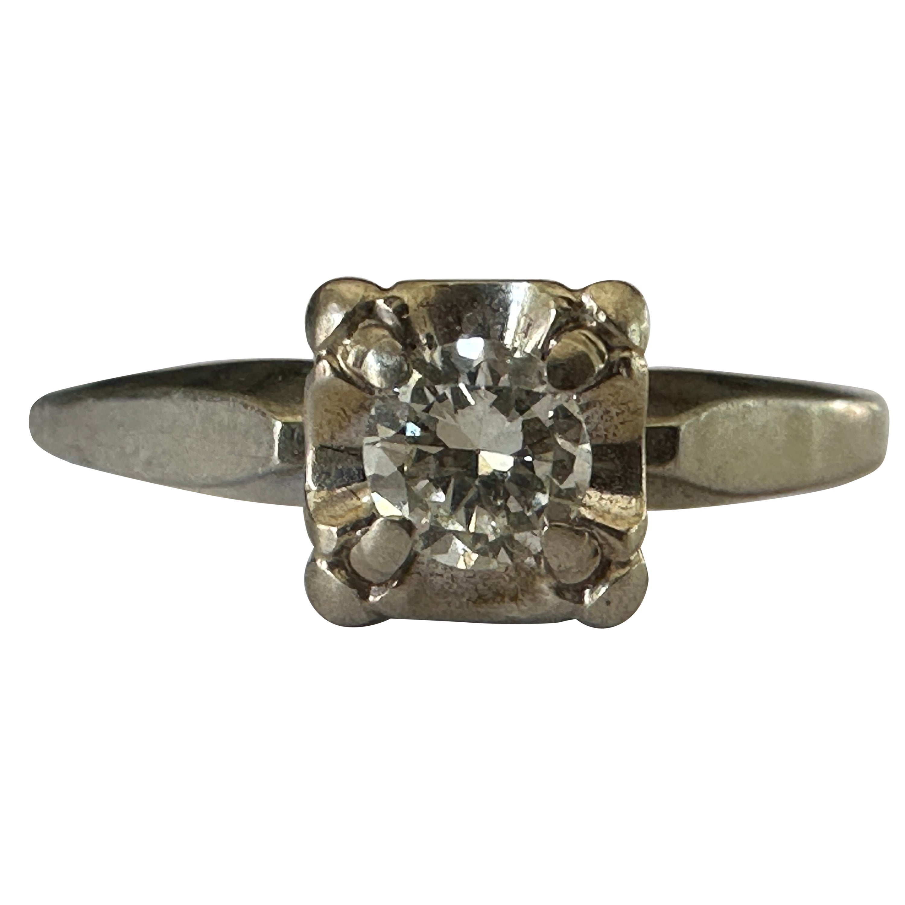Mid-Century Diamond Solitaire Engagement Ring  For Sale
