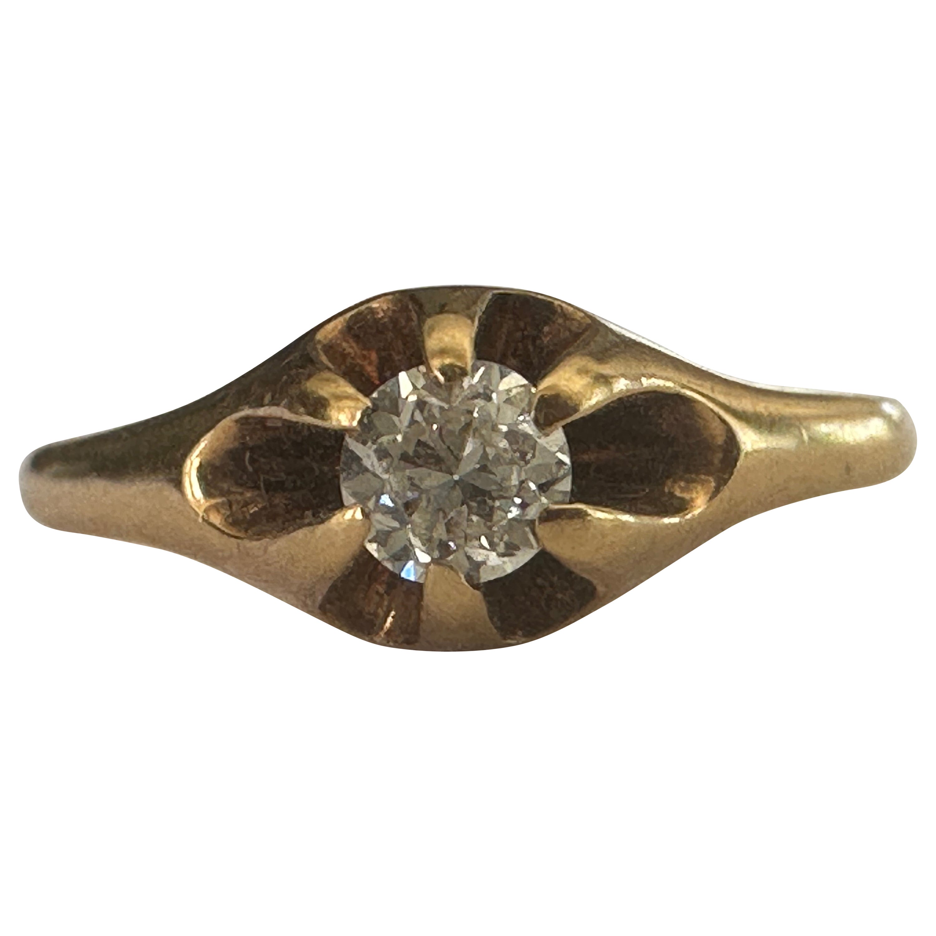 Victorian Belcher-Set Diamond Solitaire Engagement Ring For Sale