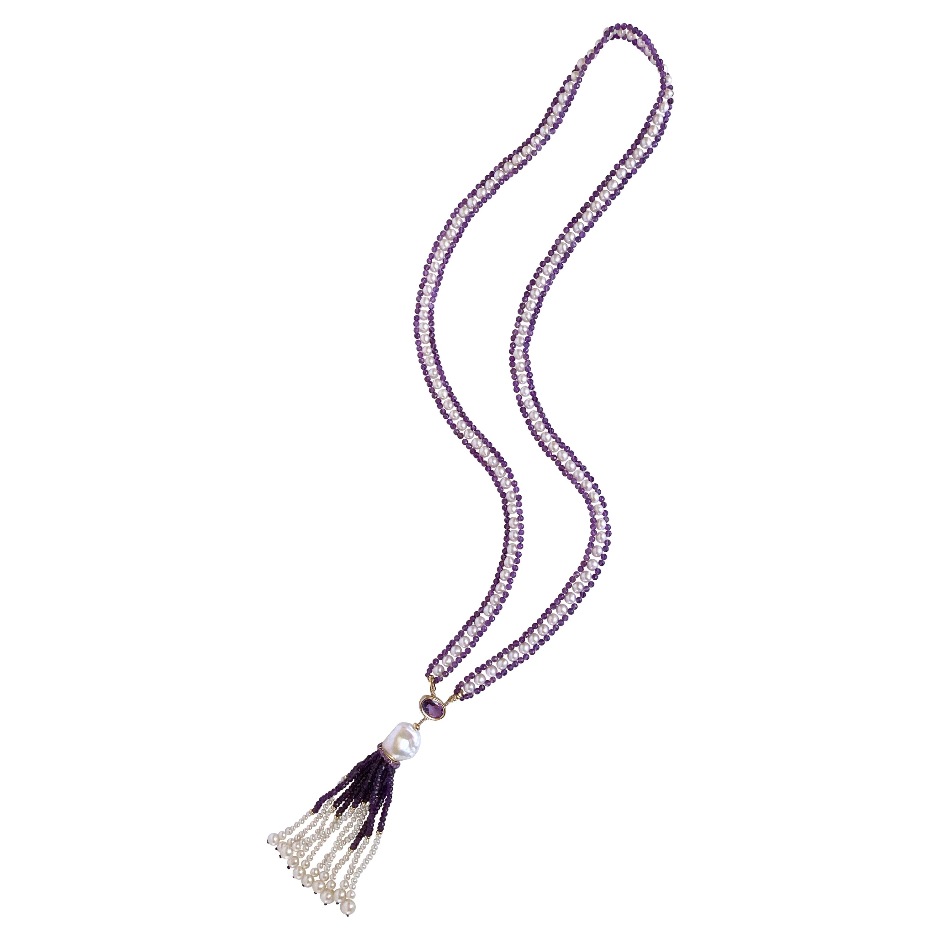 Marina J. Pearl, Amethyst and 14k Yellow Gold Sautoir with Tassel For Sale