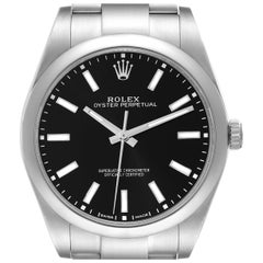 Rolex Oyster Perpetual 39 Black Dial Steel Mens Watch 114300 Box Card