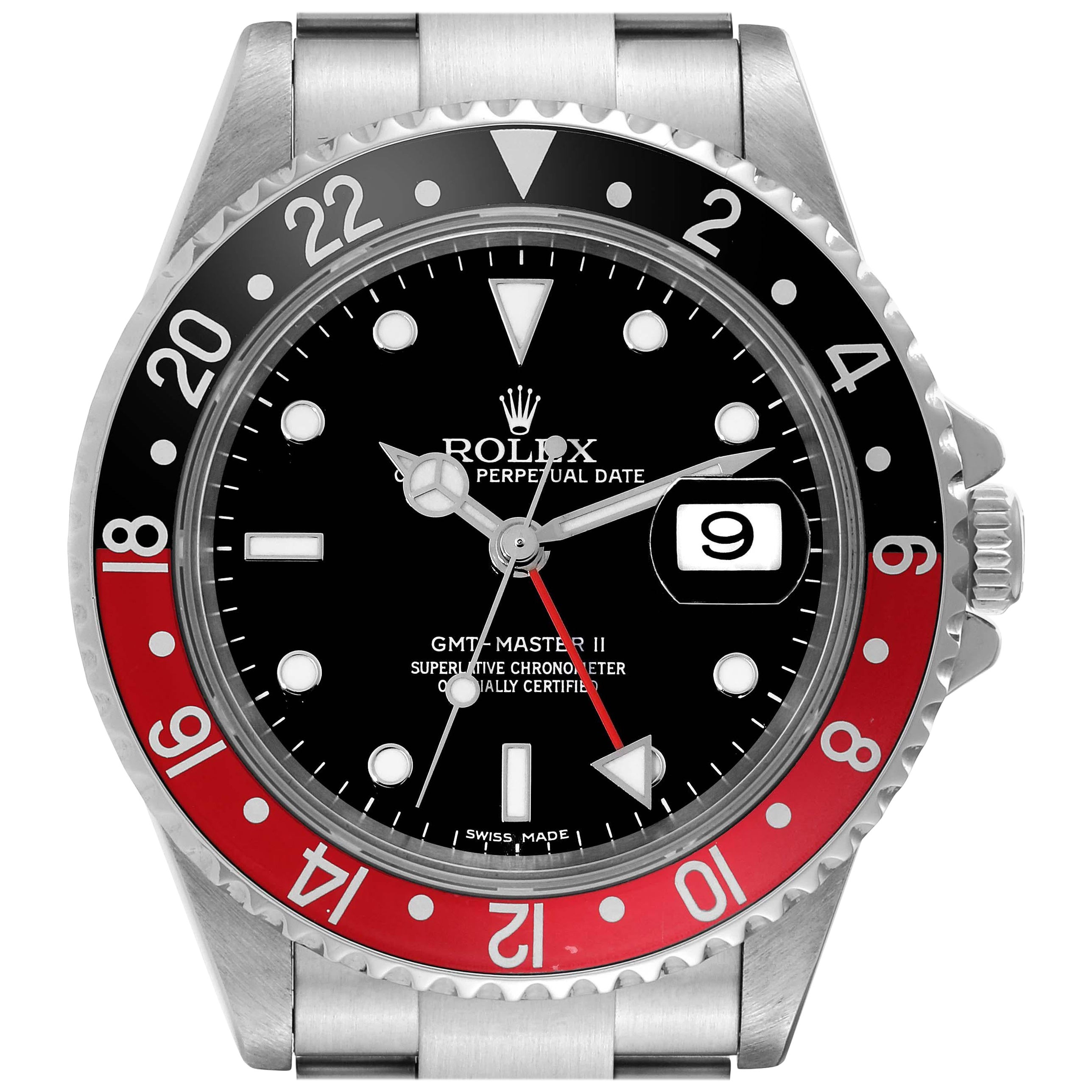 Rolex GMT Master II Black Red Coke Bezel Error Dial Steel Watch 16710 Box Papers