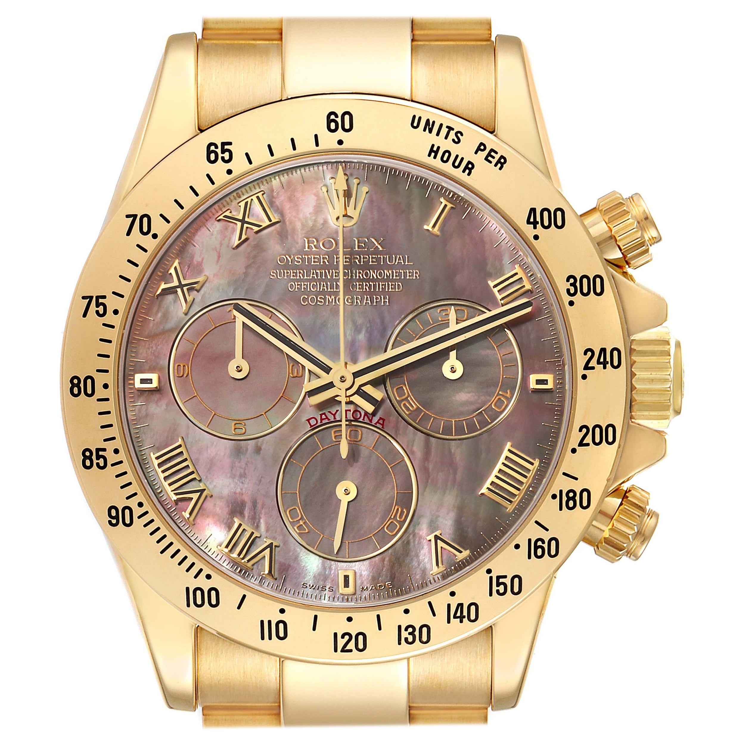 Rolex Daytona Yellow Gold Mother of Pearl Dial Mens Watch 116528 Box Papers For Sale