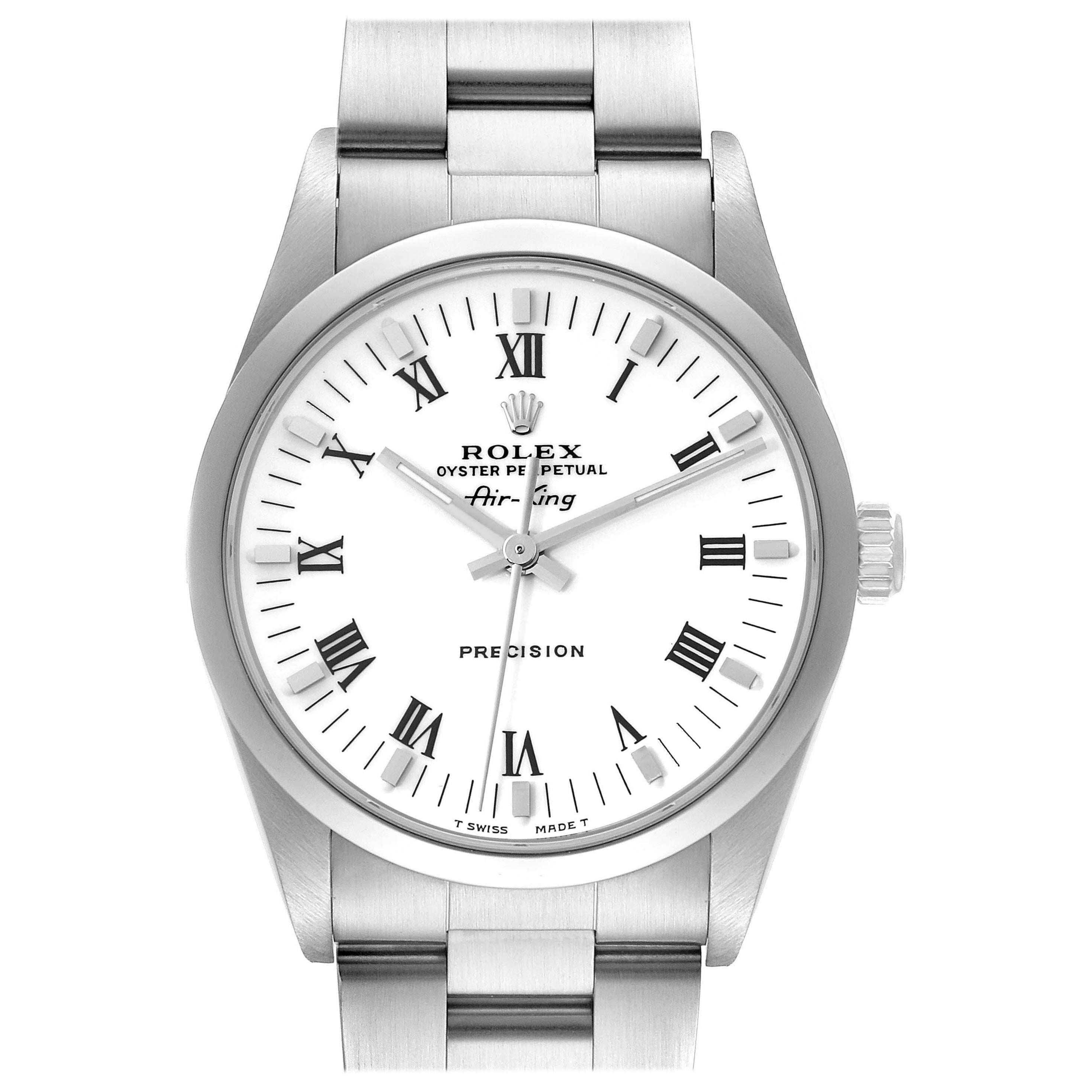 Rolex Air King Montre homme en acier à cadran blanc et lunette lisse 14000 Box Papers