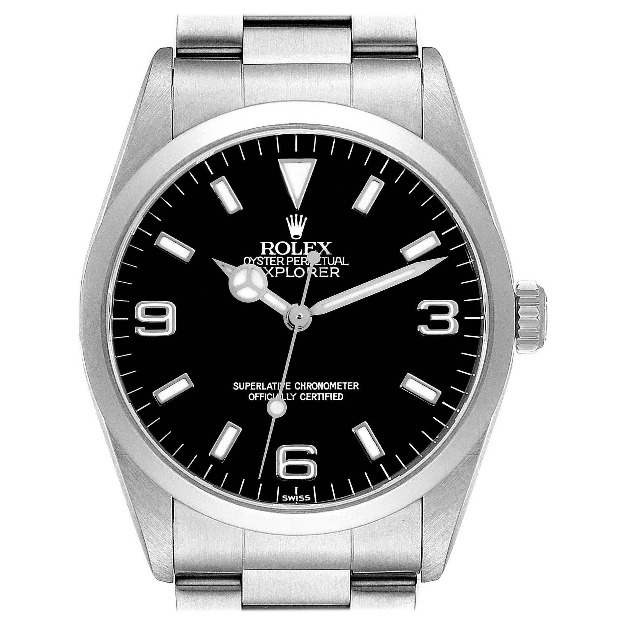 Rolex Explorer I Black Dial Steel Mens Watch 14270 Papers