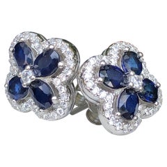 No Reserve Beautiful Elegant Sapphire CZ 925 Silver Earrings 