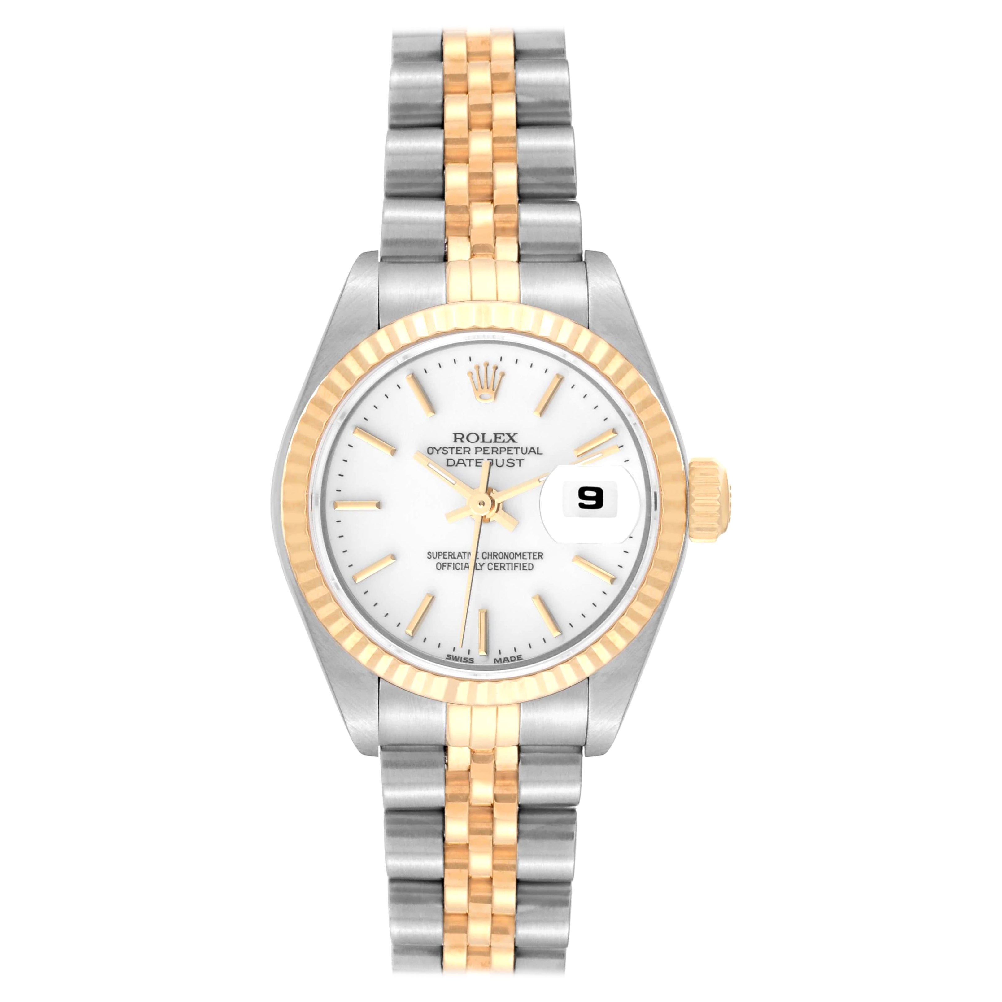 Rolex Datejust Steel Yellow Gold White Dial Ladies Watch 79173 Papers