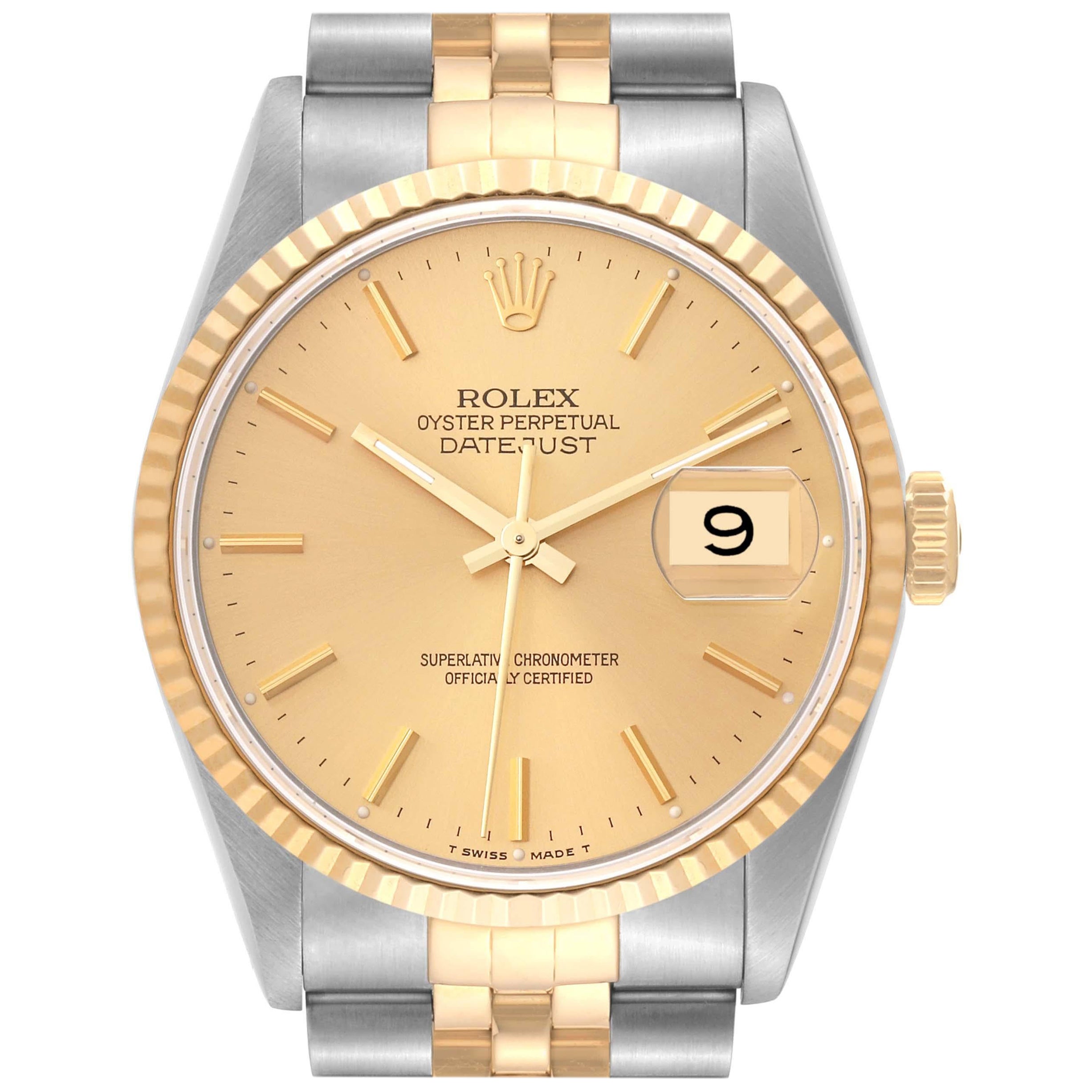 Rolex Datejust 36 Steel Yellow Gold Champagne Dial Mens Watch 16233