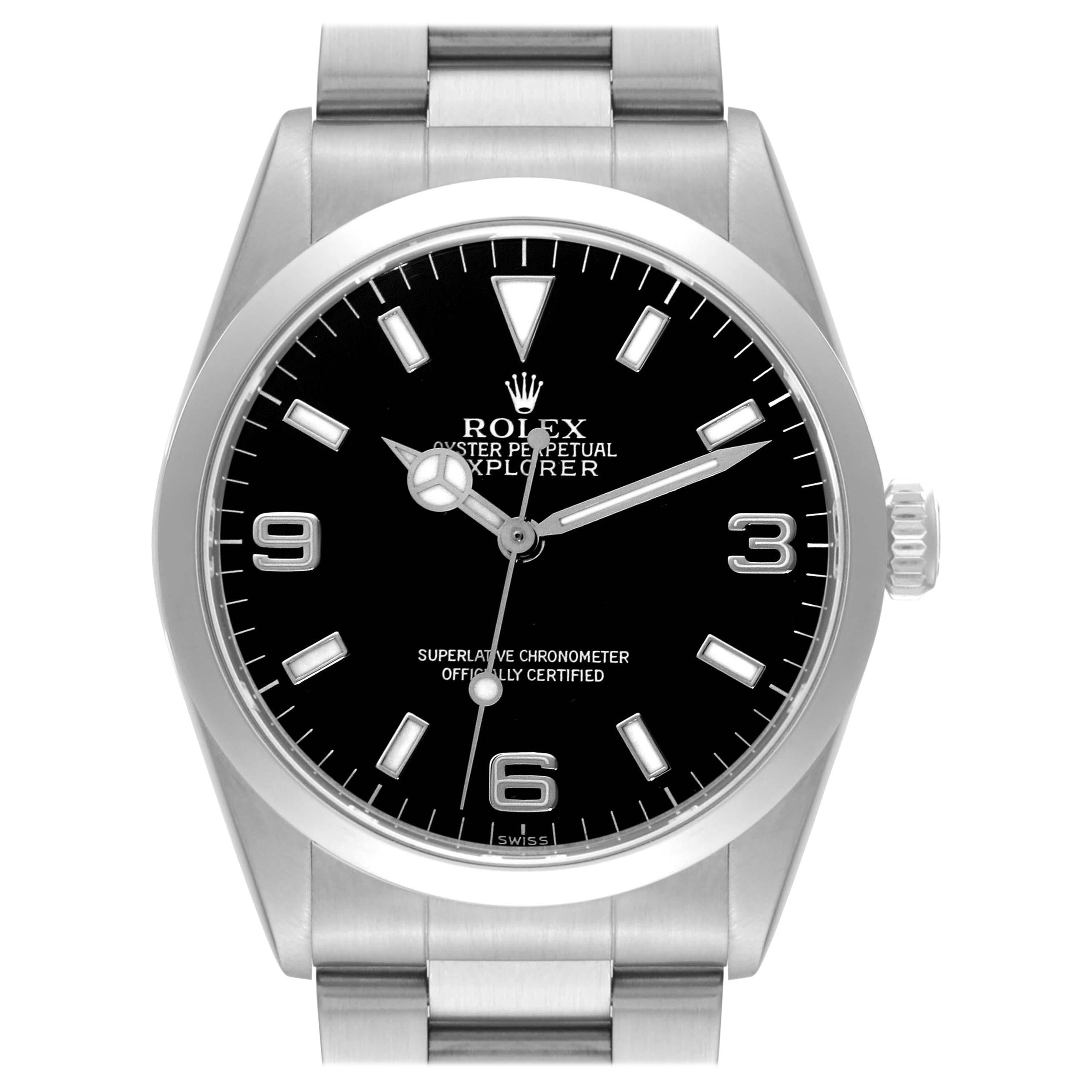 Rolex Explorer I Black Dial Steel Mens Watch 14270 Papers For Sale