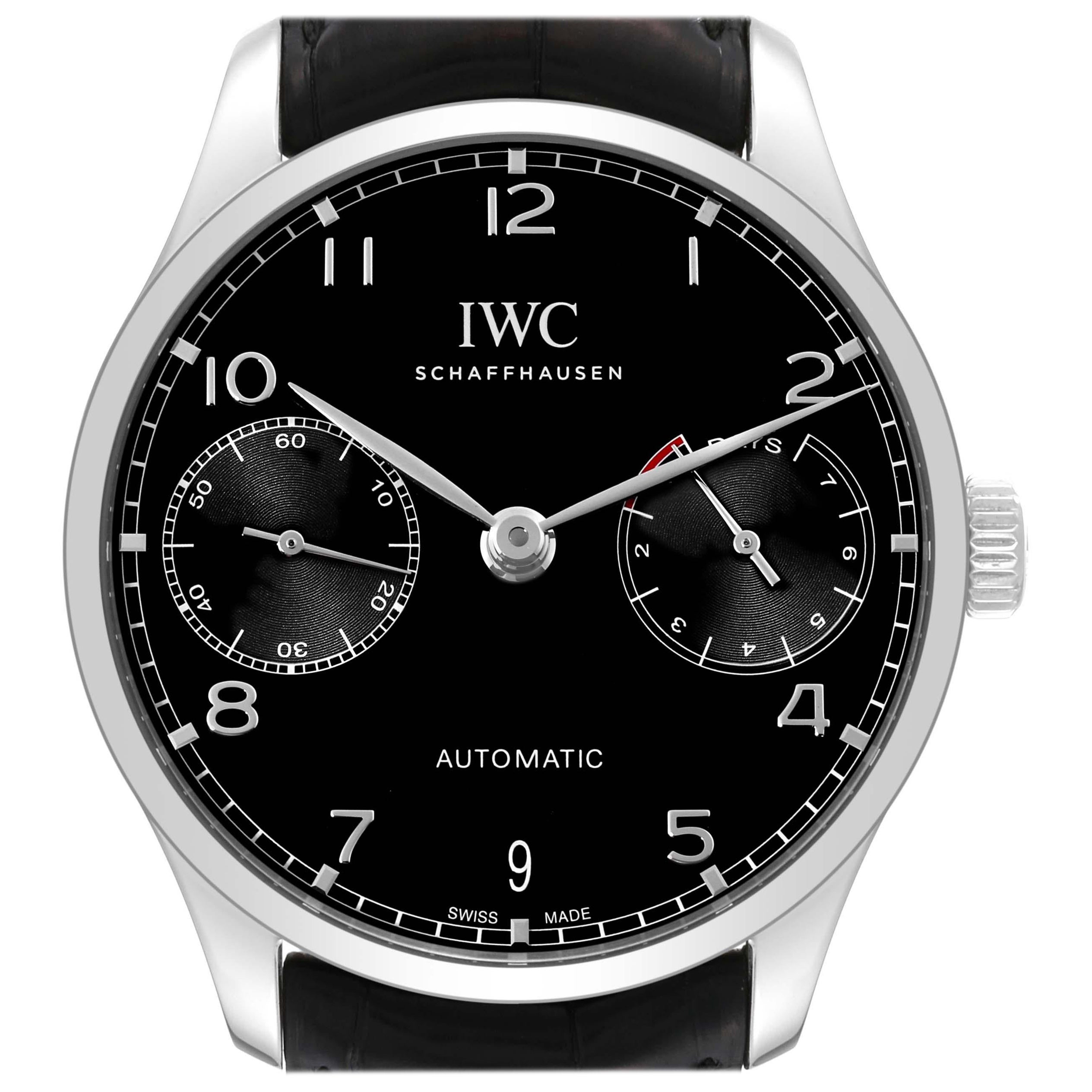 IWC Portuguese Chrono 7 Day Black Dial Steel Mens Watch IW500703 For Sale