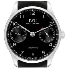 IWC Portugiesische Chrono 7 Tage Schwarzes Zifferblatt Stahl Herrenuhr IW500703