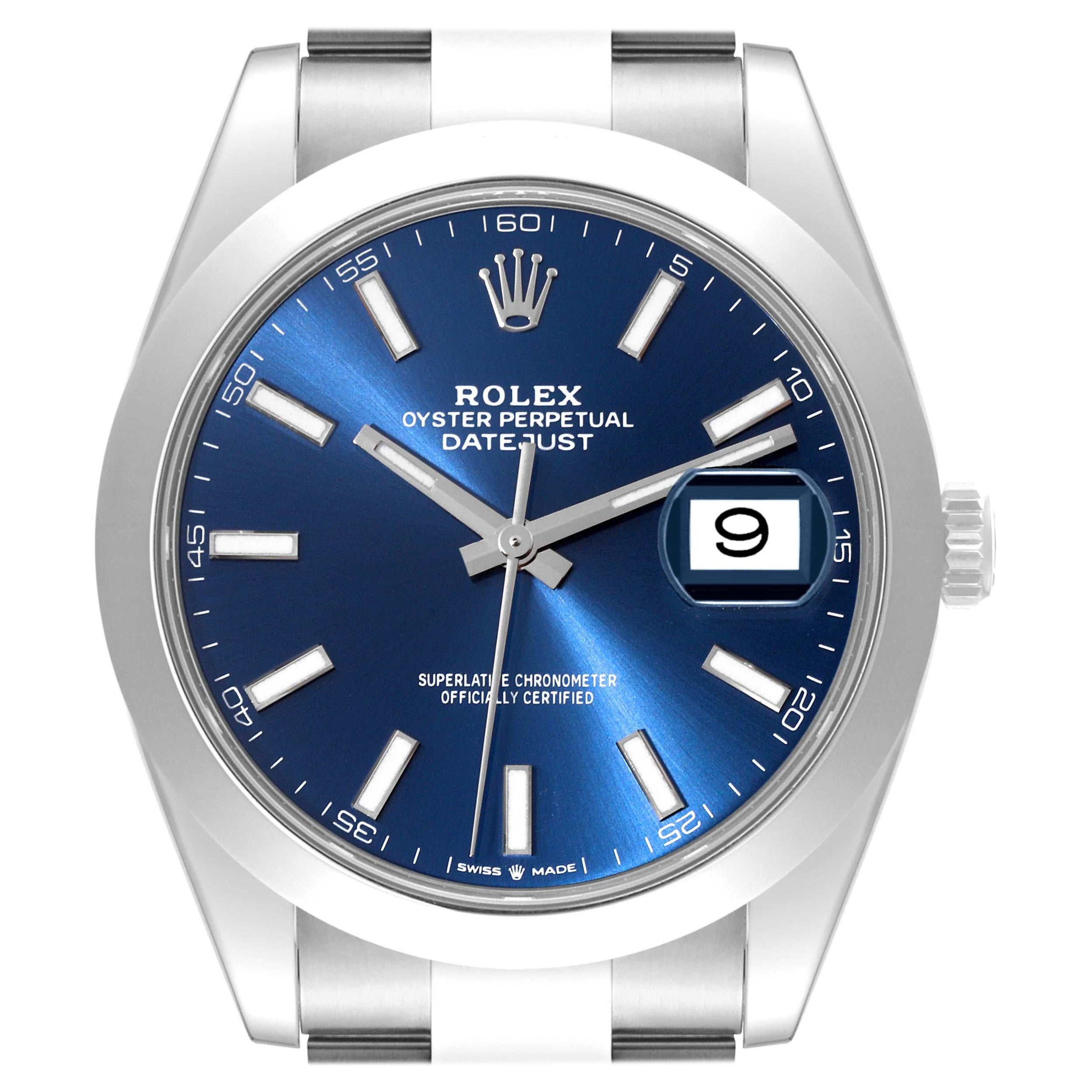 Rolex Datejust 41 Blue Dial Smooth Bezel Steel Mens Watch 126300 For Sale