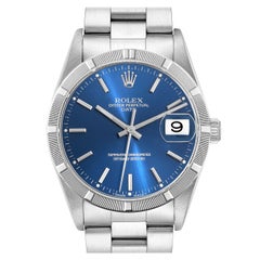 Rolex Montre pour homme Date avec cadran bleu et lunette tournée en acier 15210