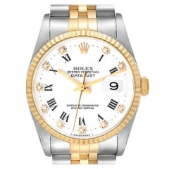 Rolex Datejust Steel Yellow Gold White Diamond Dial Mens Watch 16233 Papers