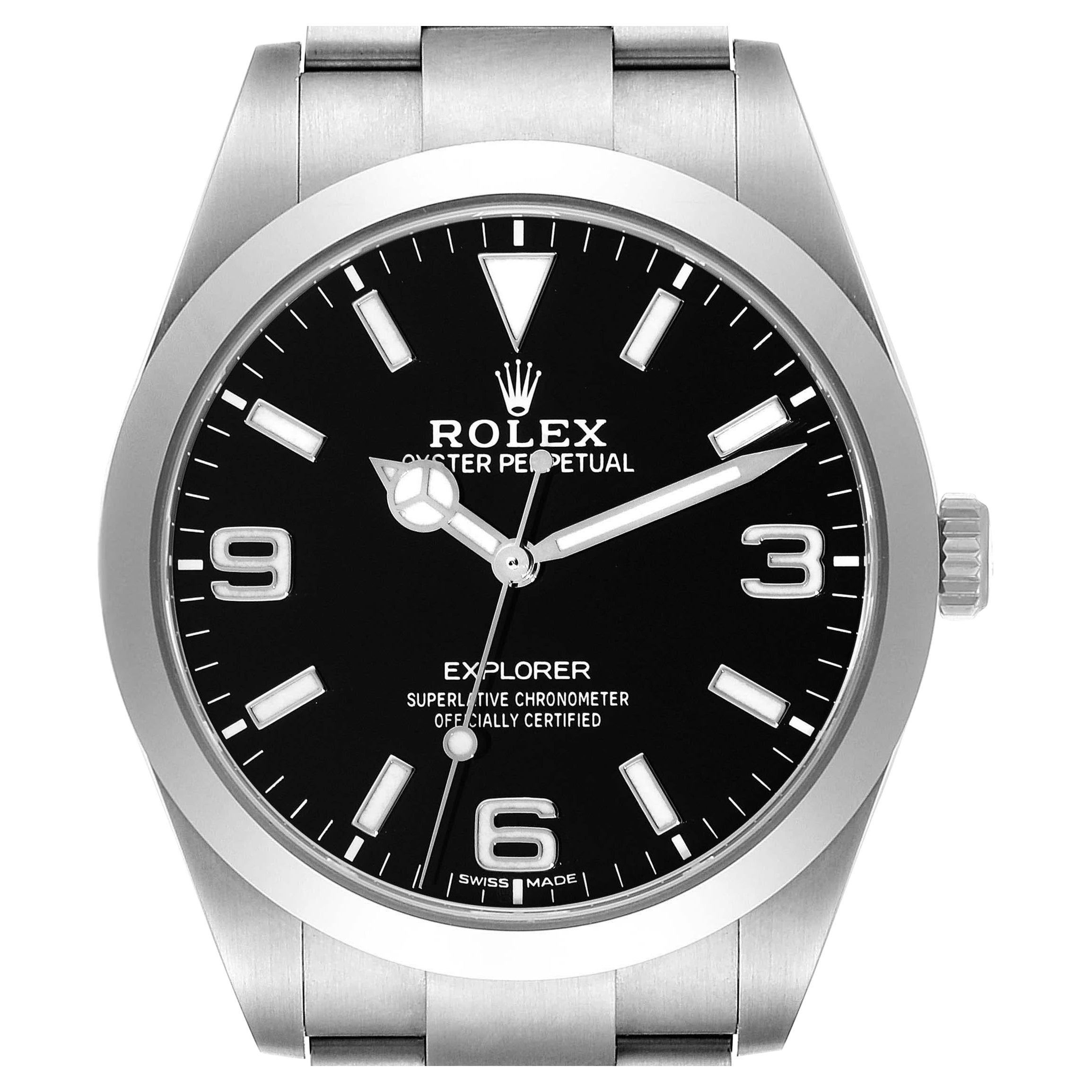 Rolex Explorer I 39mm Black Dial Steel Mens Watch 214270 Card For Sale