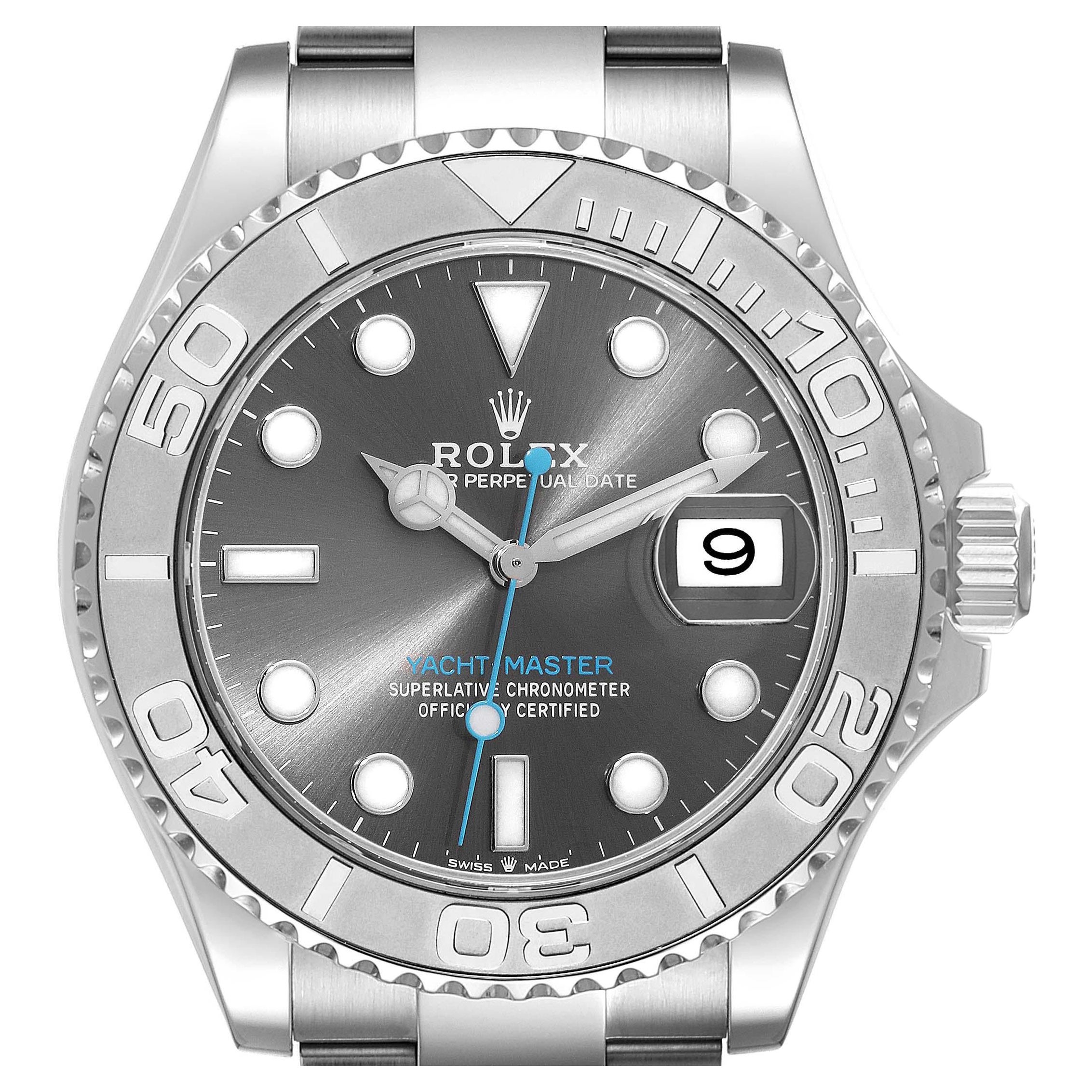 Rolex Yachtmaster Steel Platinum Bezel Rhodium Dial Mens Watch 126622 Card For Sale