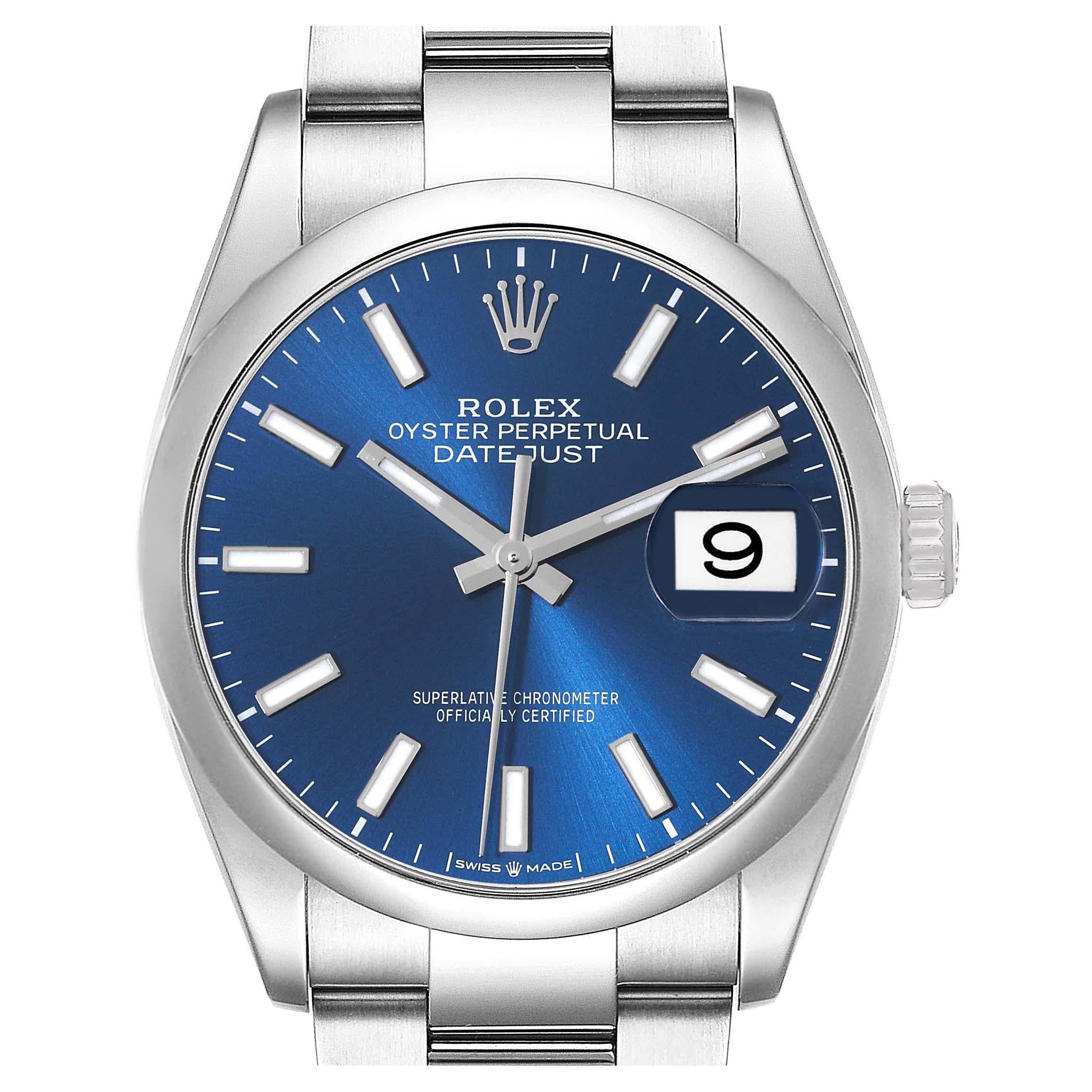 Rolex Datejust 36 Blue Dial Domed Bezel Steel Mens Watch 126200 Card For Sale