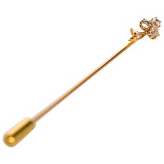 Antique 1880s Victorian Era Yellow Gold Diamond Stick Pin