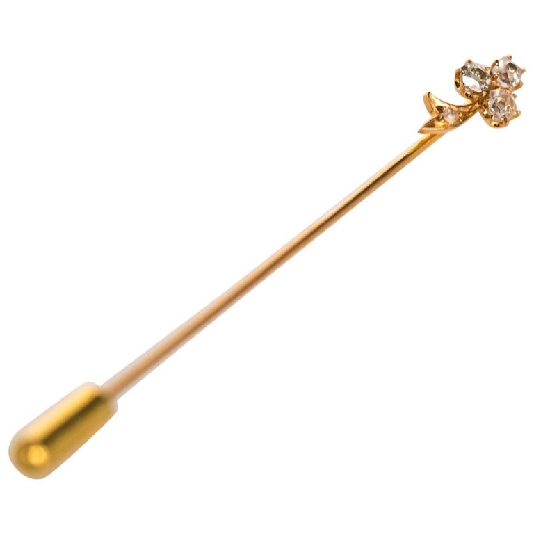 1880s Victorian Era Yellow Gold Diamond Stick Pin For Sale