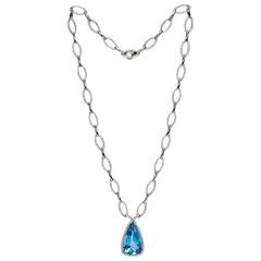 A "Samuel Getz" Very Fine Santa Maria Aquamarine Diamond Gold Drop Necklace