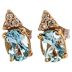 Natürliche Aquamarin-Diamant-Ohrringe 14k Y Gold 1,85 TCW zertifiziert