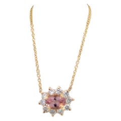 Collar Colgante Turmalina Natural Diamante 18" 14k YG 1.52 TCW Certificado